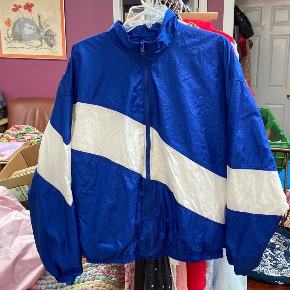 Vintage Tonix Full Zip Windbreaker Large 80’s Blue and white Color Block